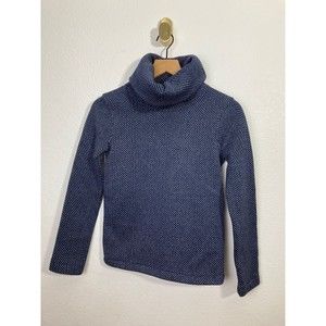 J. Crew fleece lined funnel neck pullover navy and white herringbone xxs